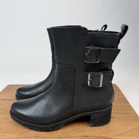 New Womens Munro Black Milled Calf Leather Comfort Moto Biker Boots Size 7.5 N - Picture 2 of 8